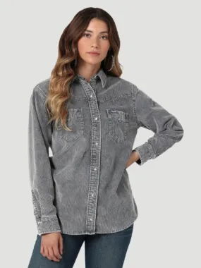 112336505 - Wrangler Women’s Corduroy Fade Western Snap Shirt - Grey