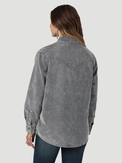 112336505 - Wrangler Women’s Corduroy Fade Western Snap Shirt - Grey