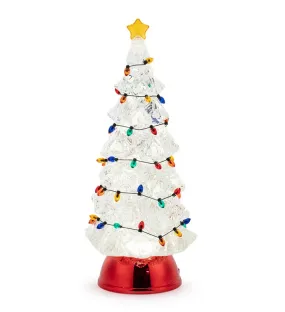 12" Lighted Festive Tree on Red Pedestal Snow Globe