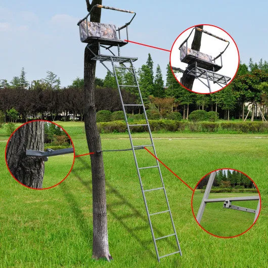 16 Feet Two Man Tree Stand Hunting Ladder Stand with Seat Cushion