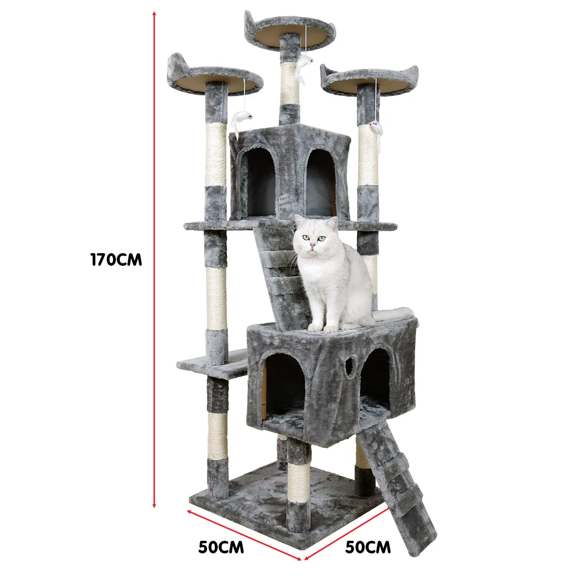 170cm Cat Tree with Scratching Posts, Shelves, Cubby Houses - Furtastic