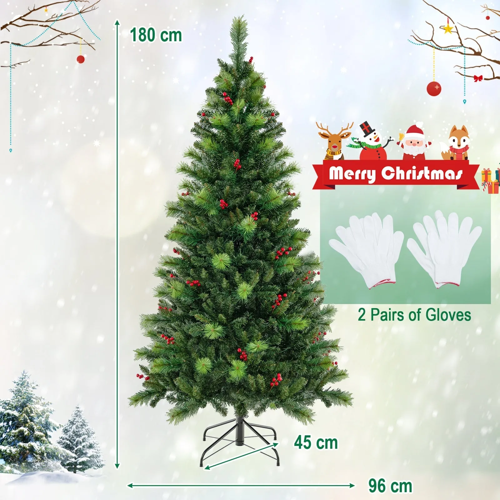 180cm Artificial Christmas Tree with 670 Pine Needles Branch Tips