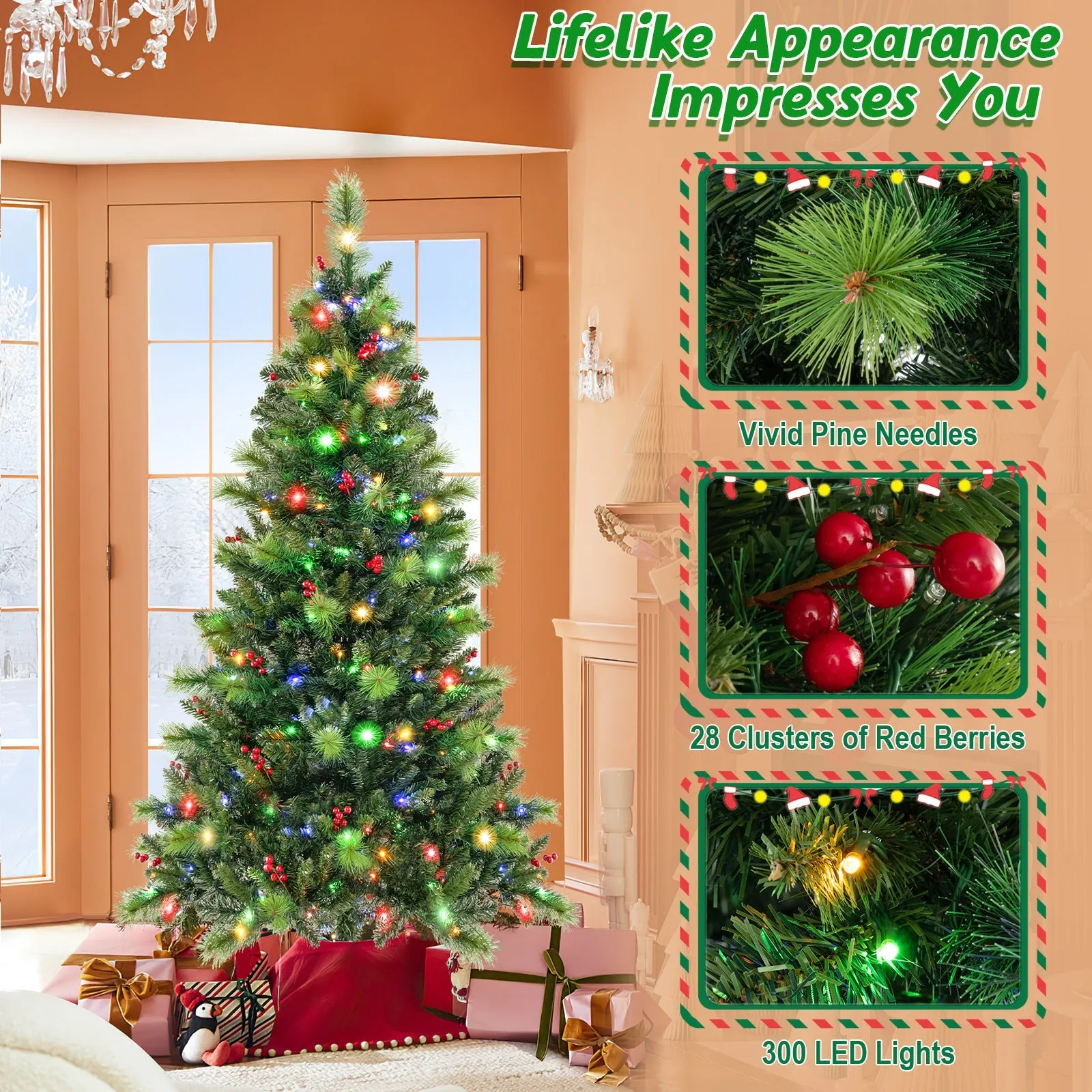 180cm Artificial Christmas Tree with 670 Pine Needles Branch Tips