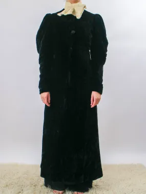 1930s Black Silk Velvet Mutton Sleeve Opera Coat