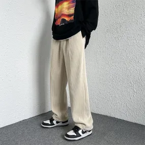 2023 New Corduroy Men's Casual Pants Drawstring Designer Loose Straight Trousers For Man Streetwear Solid Color Male Pant