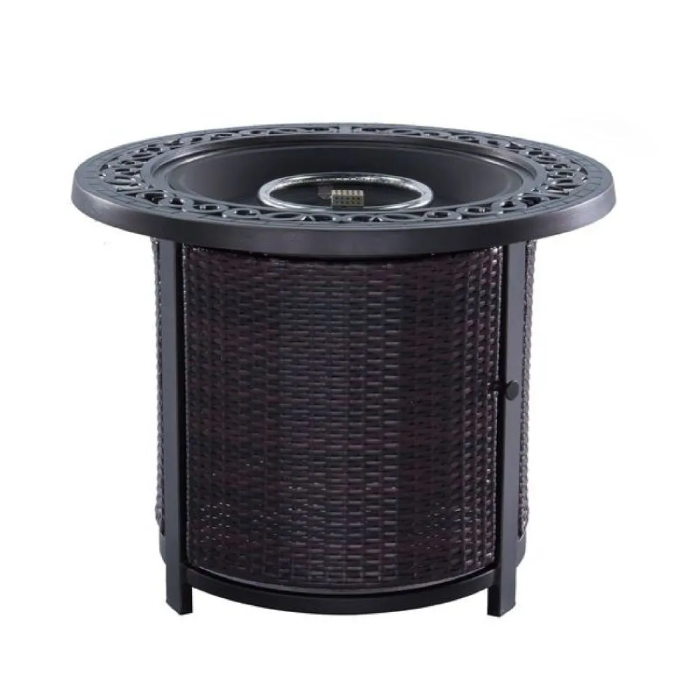 30 Inch Round Aluminum Outdoor Gas Firepit Table, Wicker Base, Dark Bronze By Casagear Home