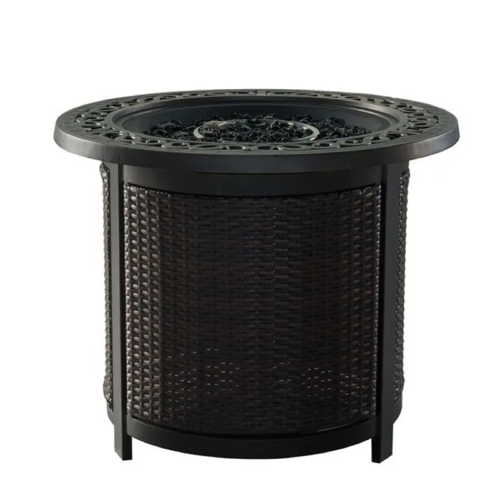 30 Inch Round Aluminum Outdoor Gas Firepit Table, Wicker Base, Dark Bronze By Casagear Home