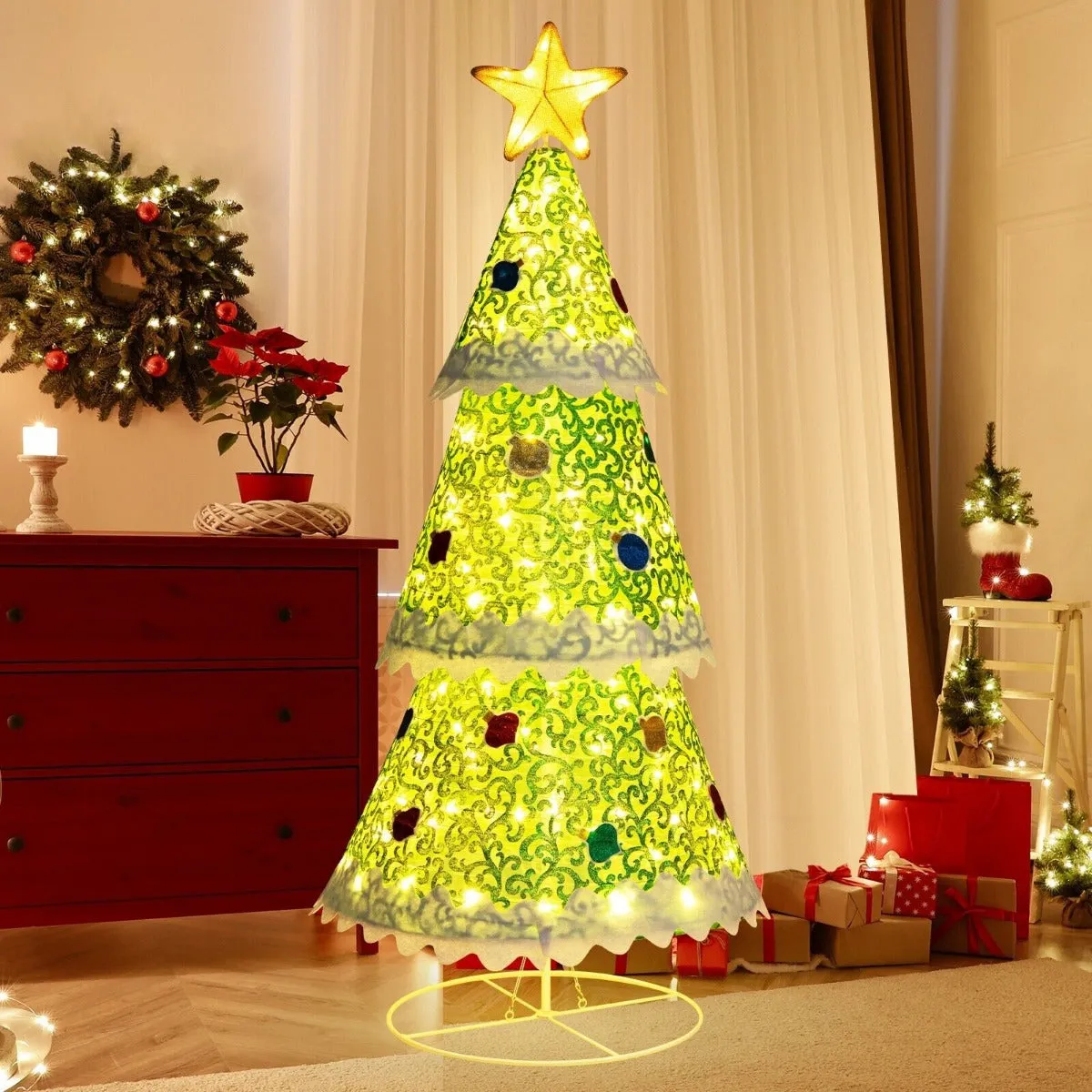 4.6 Feet Pre-Lit Collapsible Christmas Tree with 110 LED Lights-Green