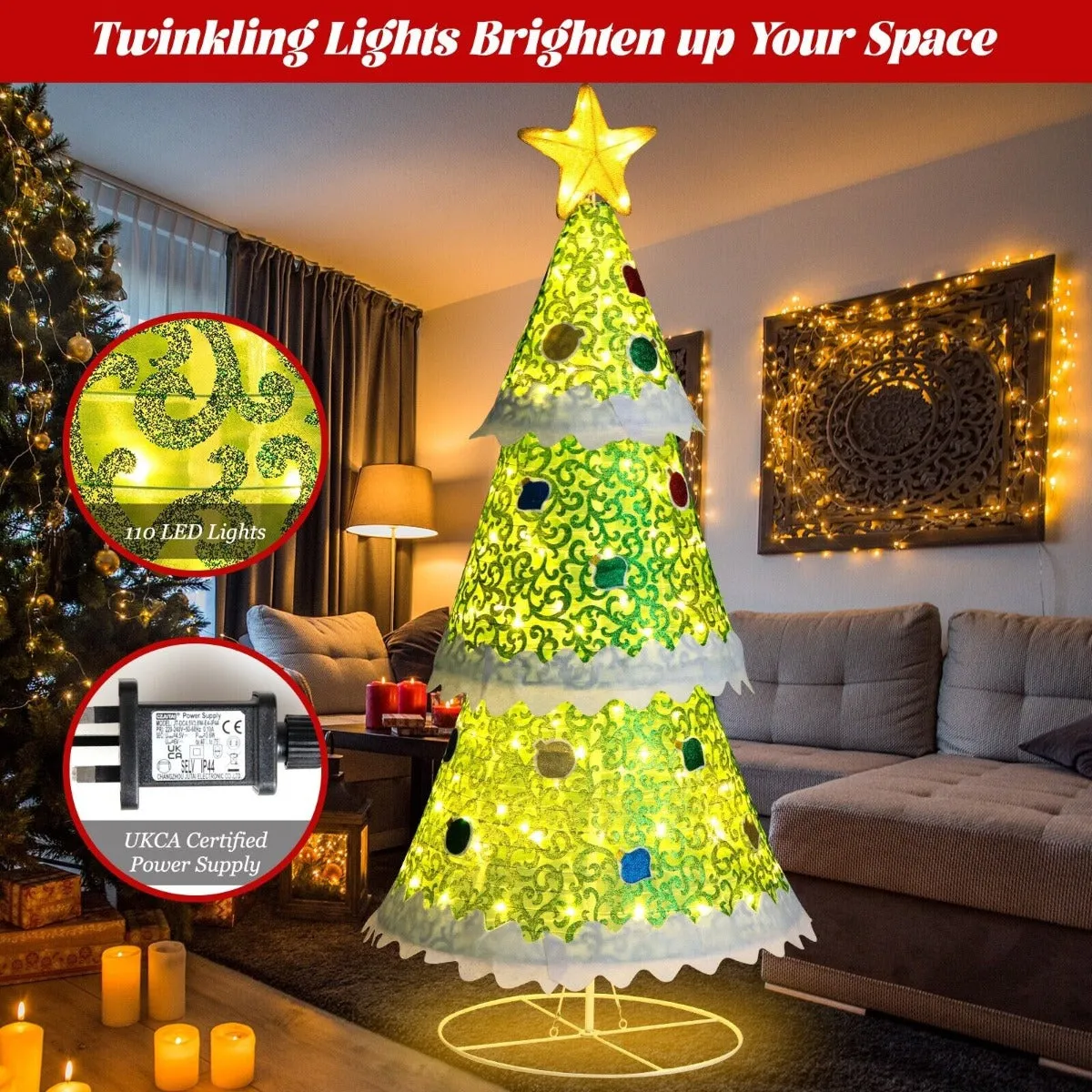 4.6 Feet Pre-Lit Collapsible Christmas Tree with 110 LED Lights