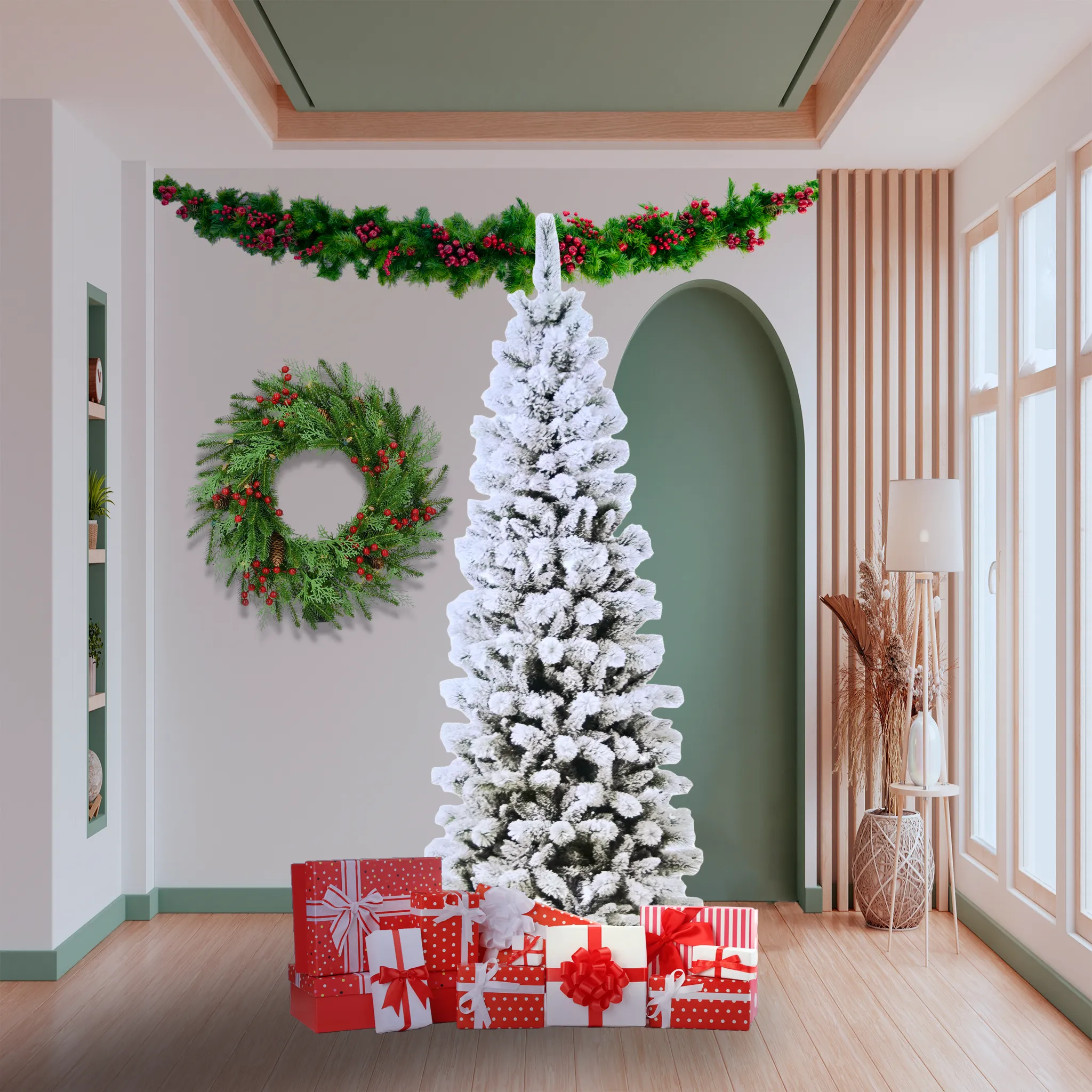 6-Feet Flocked Green & Frosted Pine Needle Tree