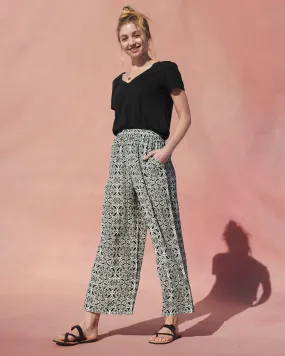 Alessandra Duomo Print Silk Wide Leg Pant