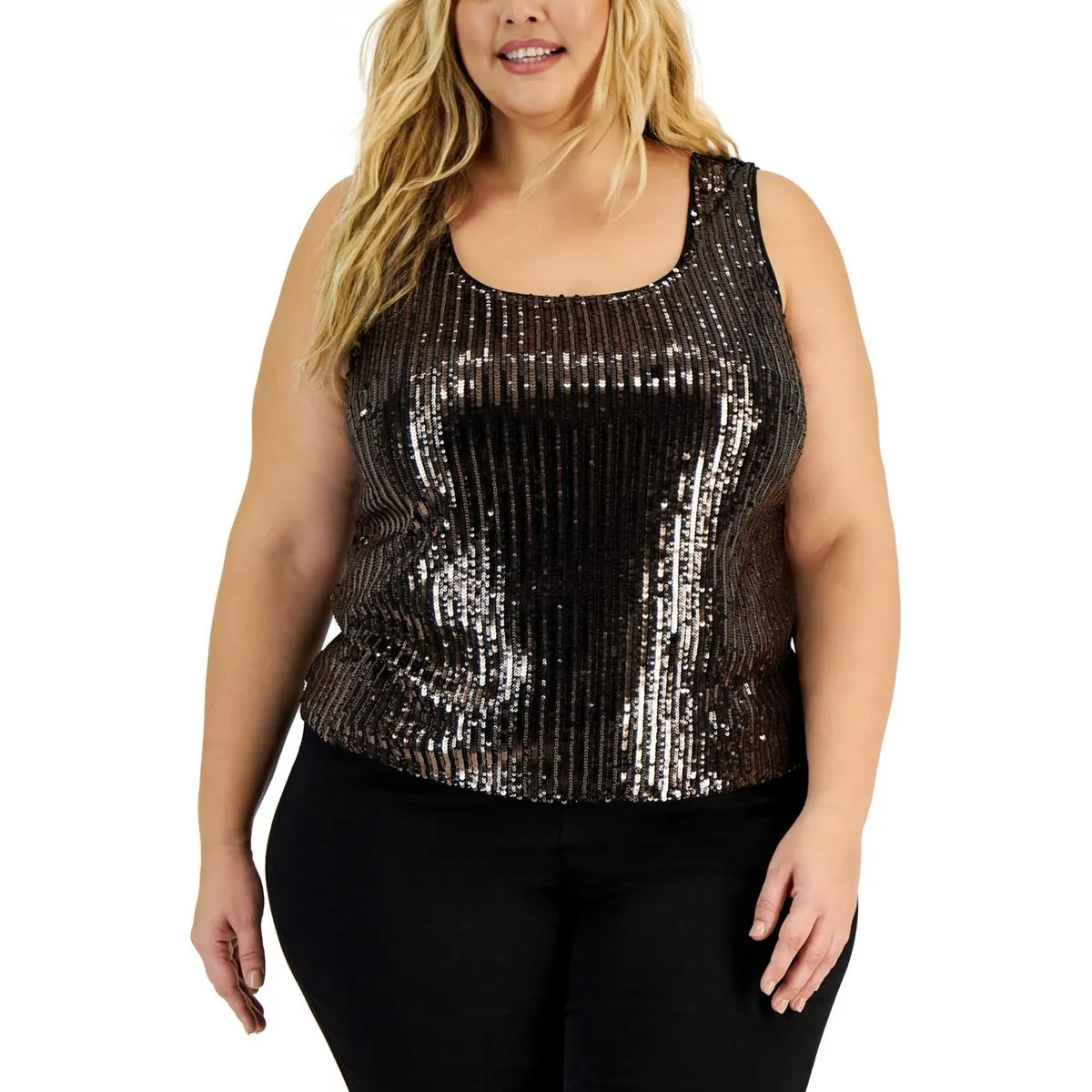 Alex Evenings Womens Plus Sequined Scoop Neck Tank Top