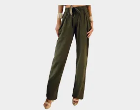 B. Deep Green Linen Wide-Leg Pants - The St. Barts