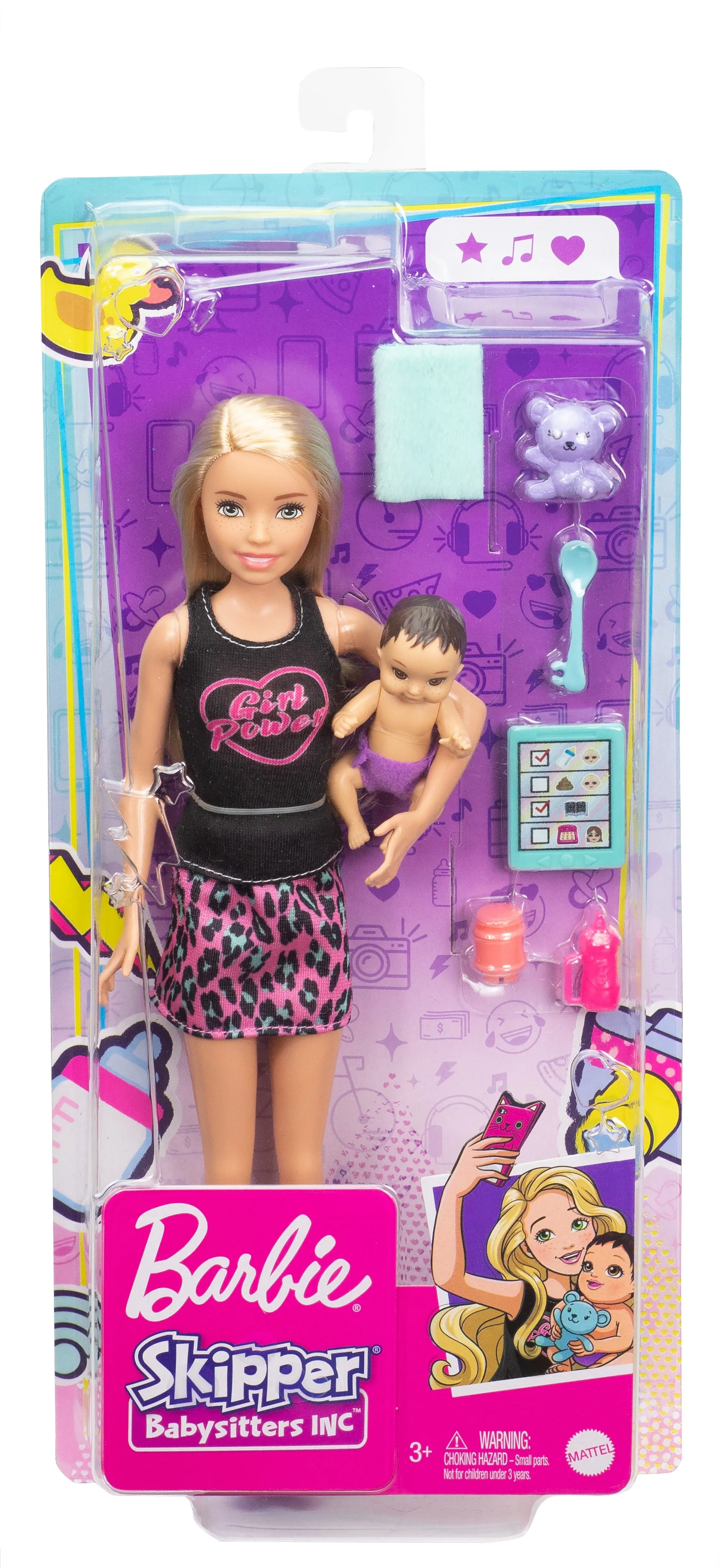 Barbie Skipper Babysitters Doll & Accessories Set with 9 Inch Blonde Skipper Doll, Baby Doll & 4 Storytelling Pieces for Kids Ages 3 