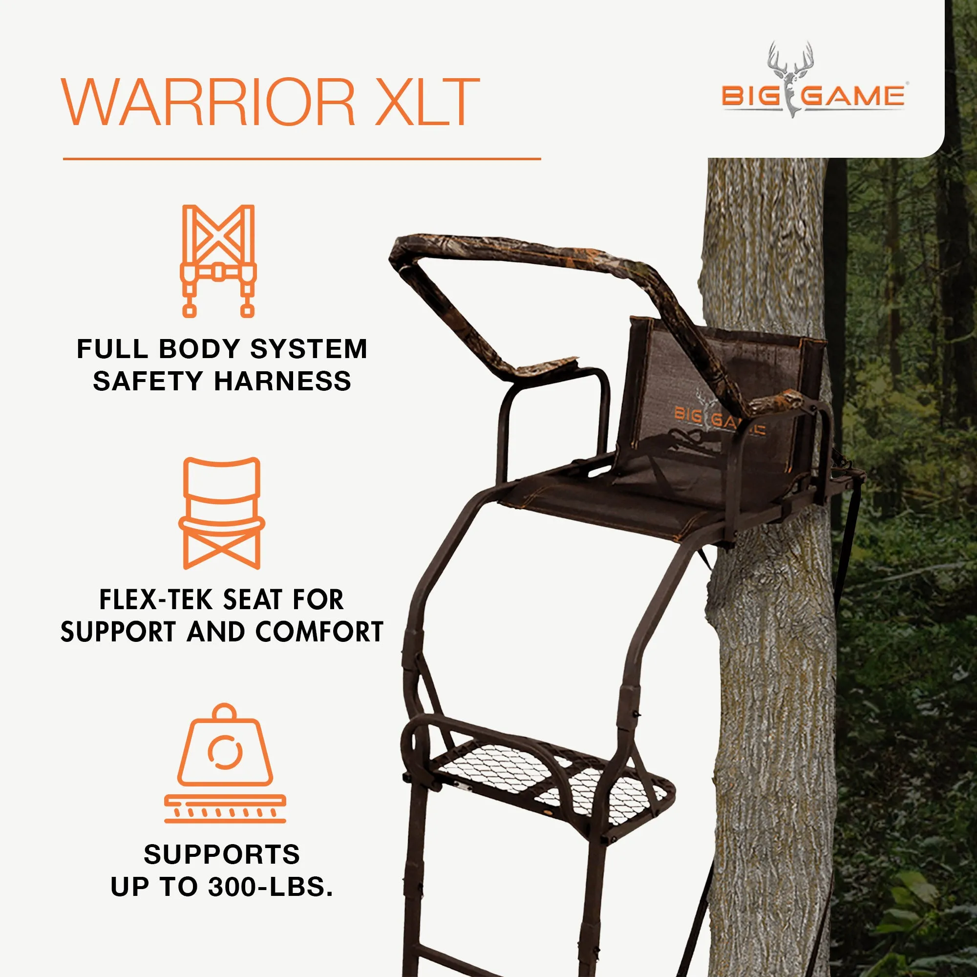 Big Game Warrior DXT 17 Foot 1 Person Deer Hunting Ladder Climbing Tree Stand