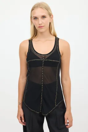 Black & Bronze Silk Studded Sheer Tank