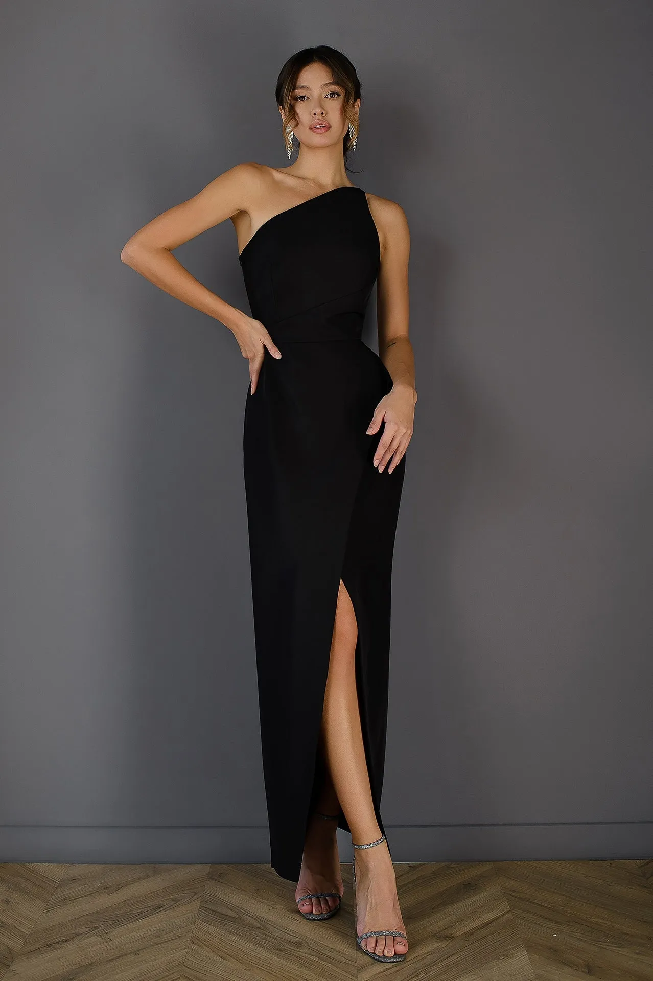 Black Asymmetric Sleeveless Maxi Dress