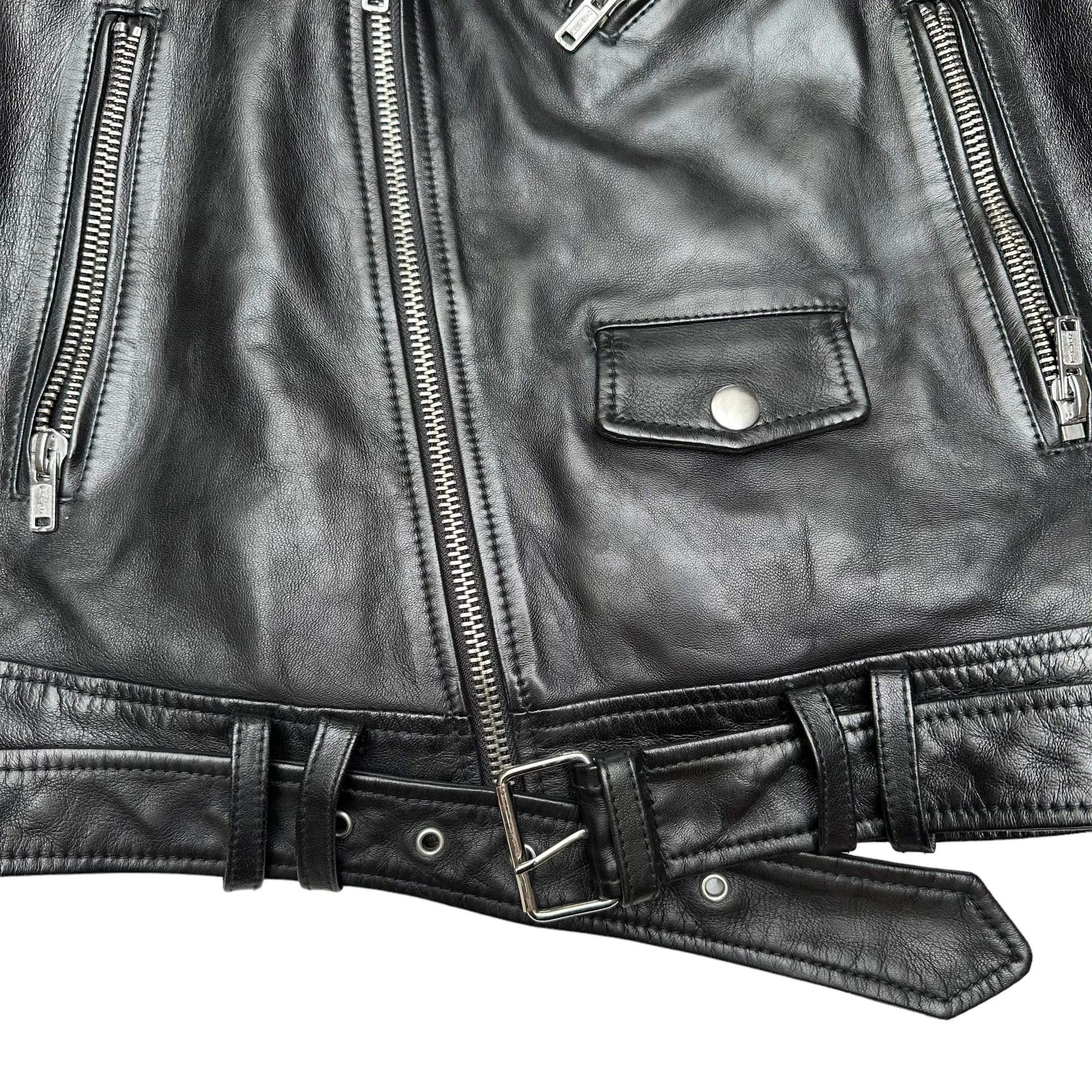 Black Biker Leather Jacket - M