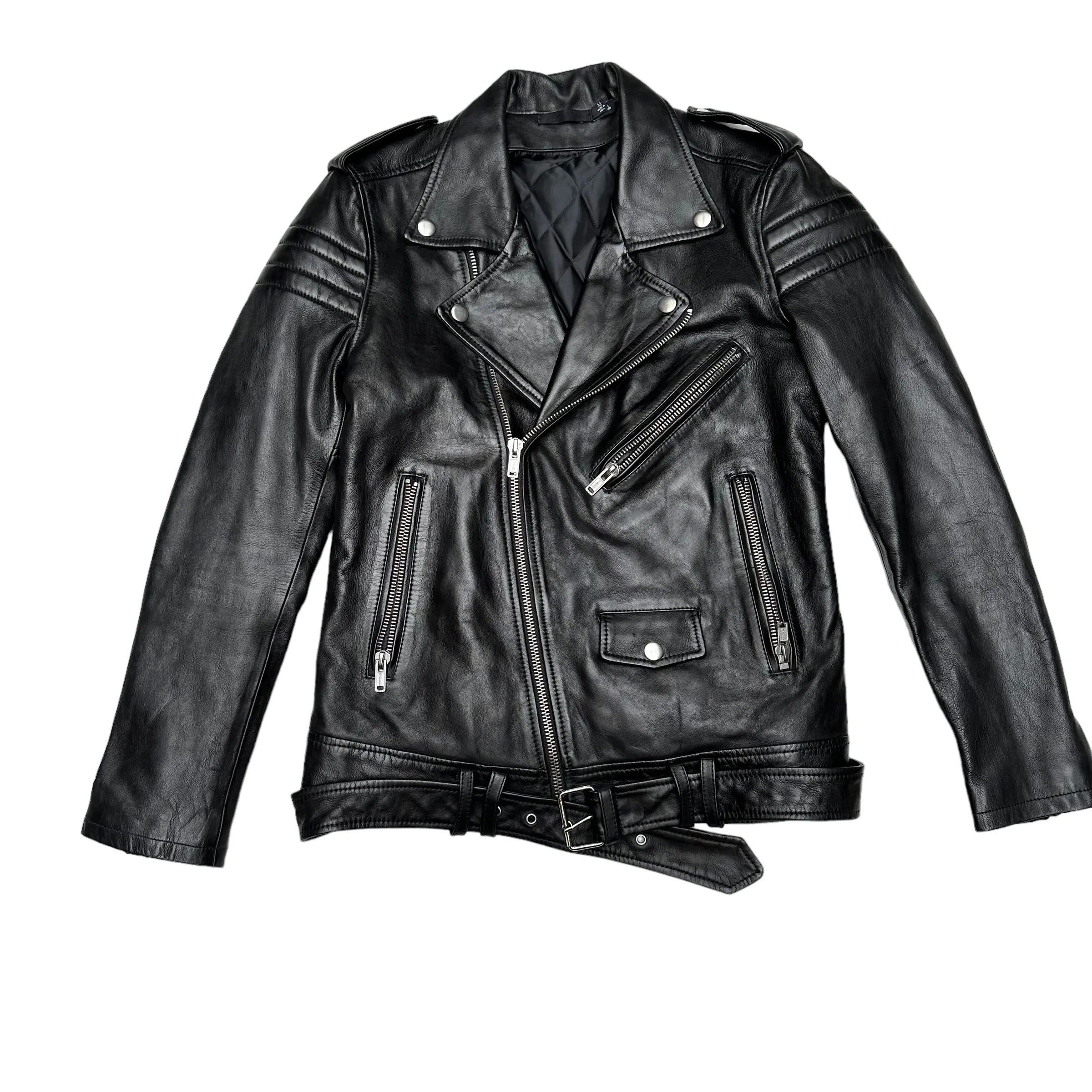 Black Biker Leather Jacket - M