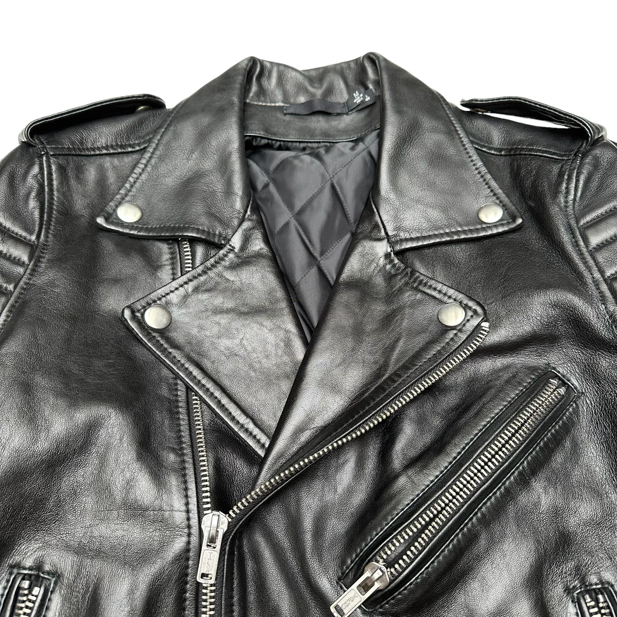 Black Biker Leather Jacket - M