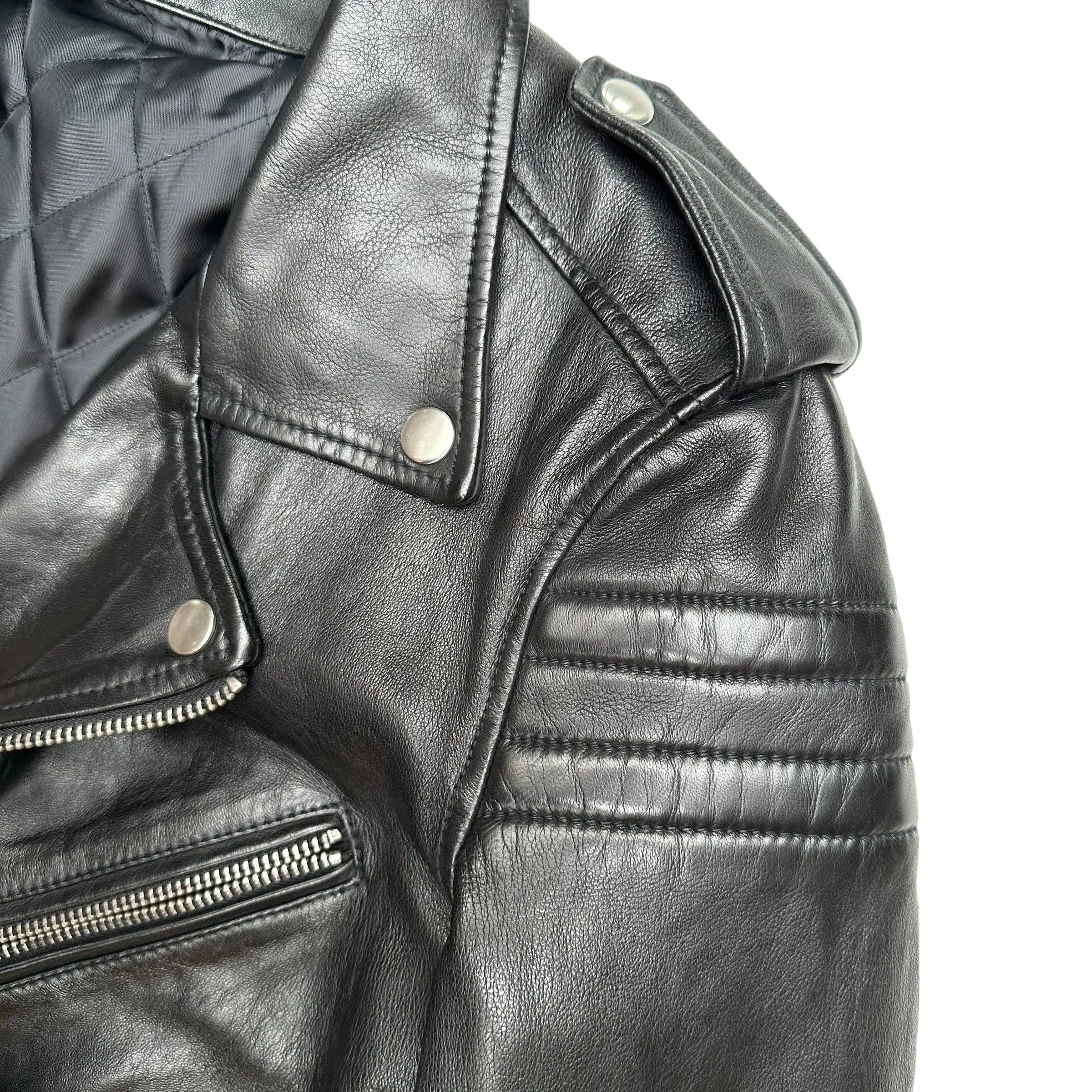 Black Biker Leather Jacket - M