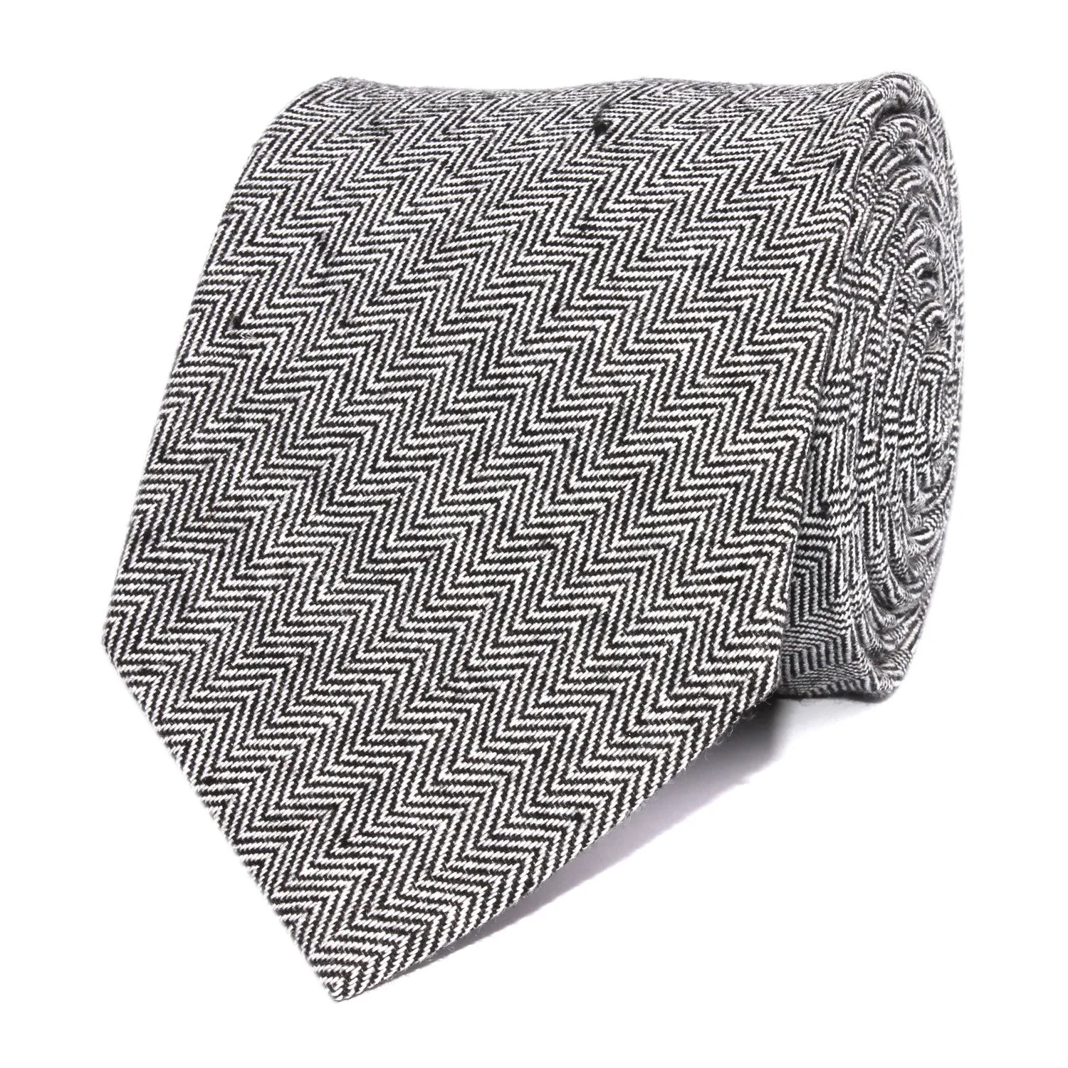 Black Herringbone Linen Necktie