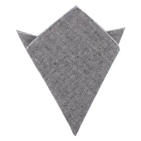 Black Herringbone Linen Pocket Square