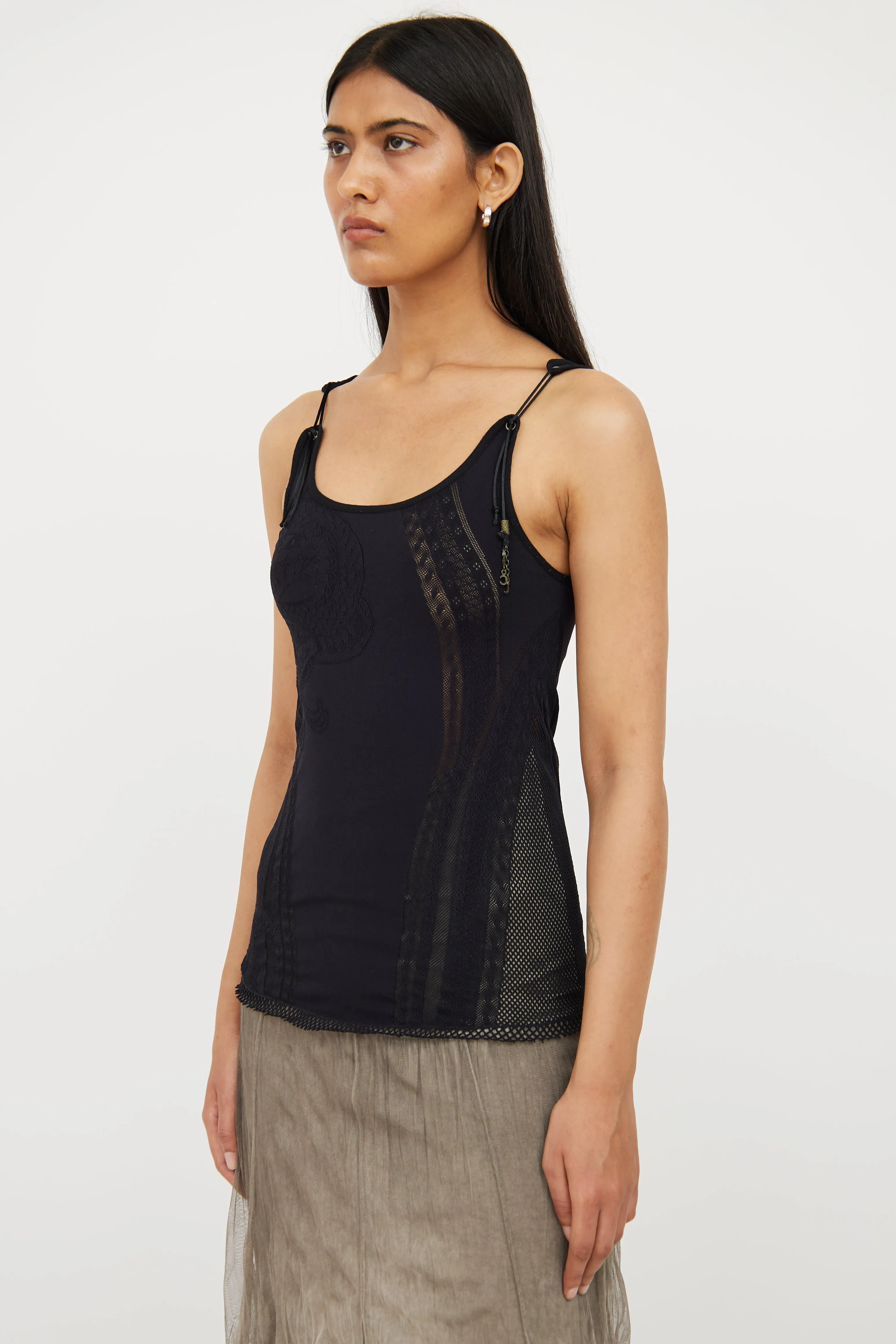 Black Mesh Detail Tank Top