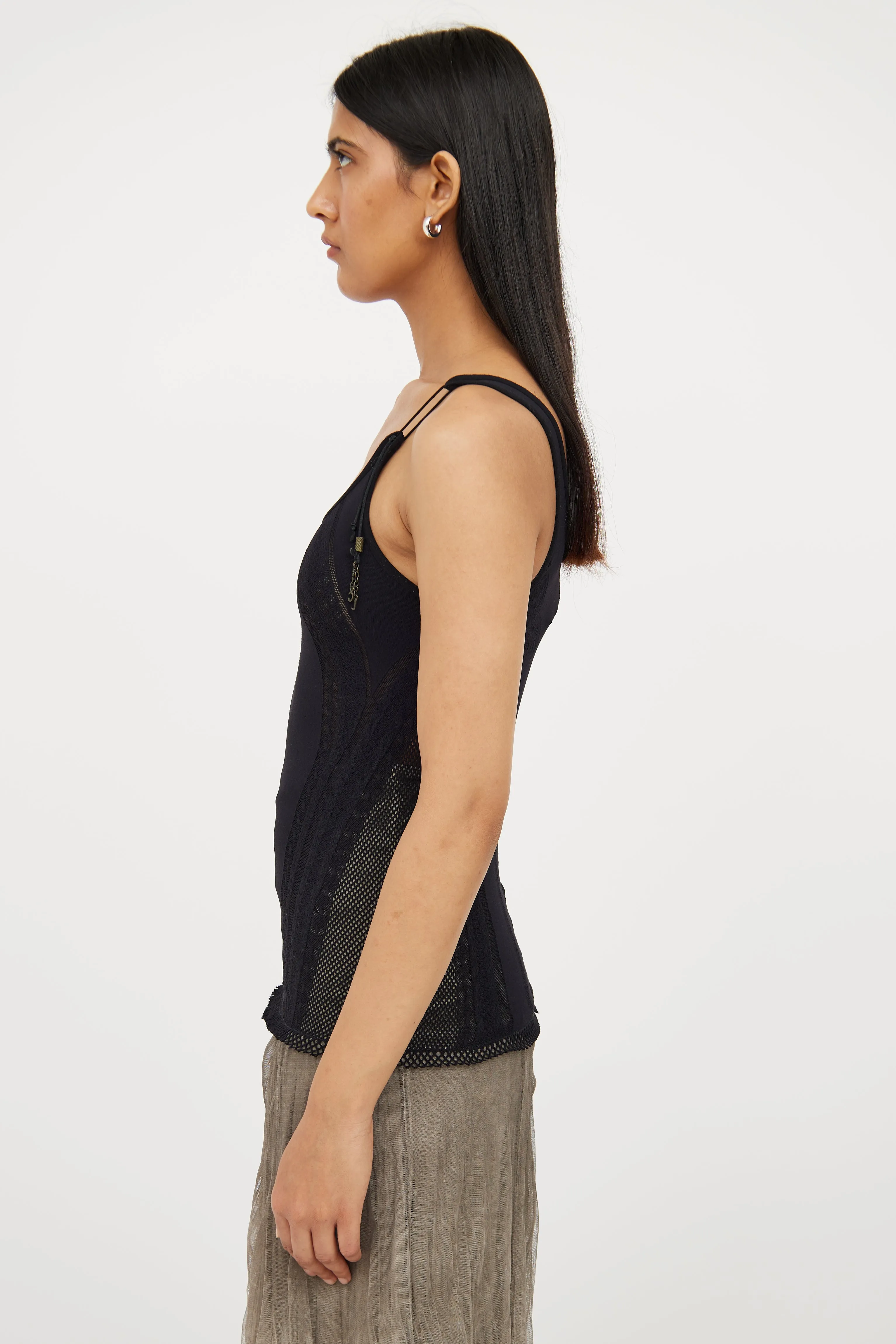 Black Mesh Detail Tank Top