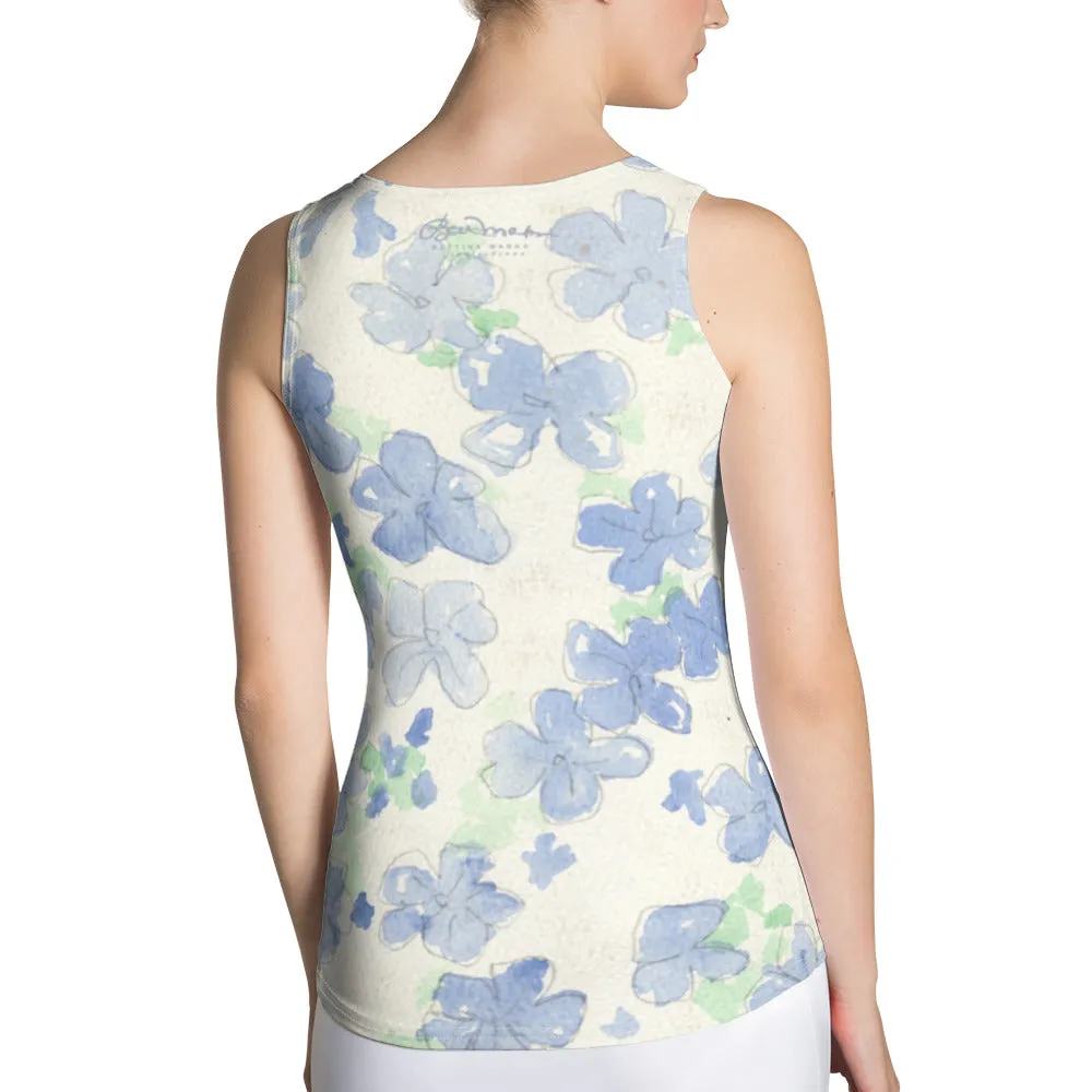 Blu&White Watercolor Floral Tank Top