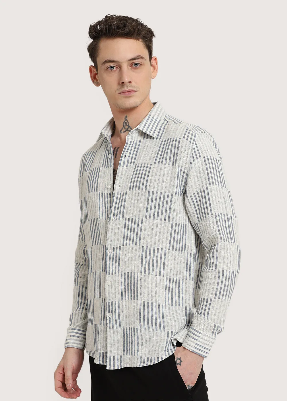 Blue Checker Textured Shirt