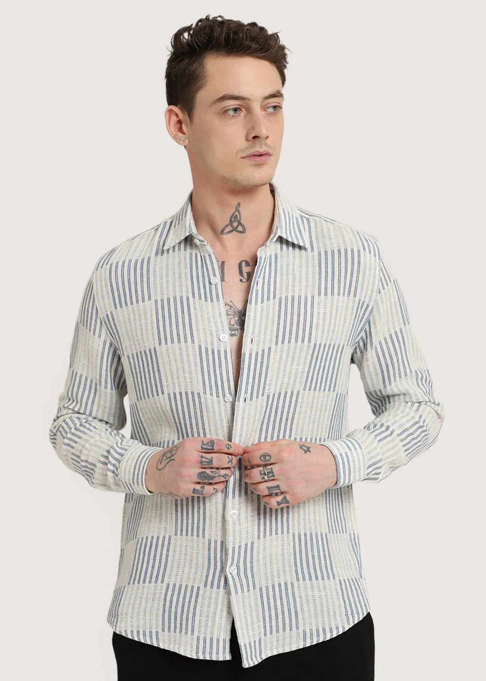 Blue Checker Textured Shirt