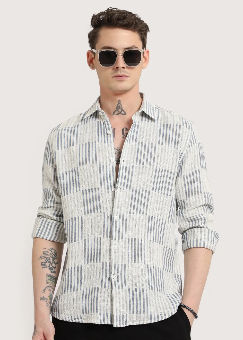 Blue Checker Textured Shirt