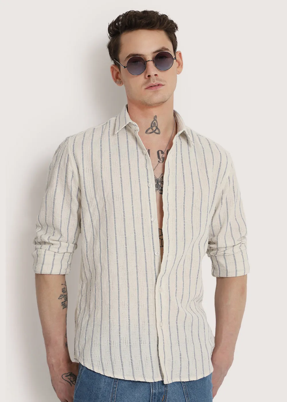 Blue Stripe Textured Shirt