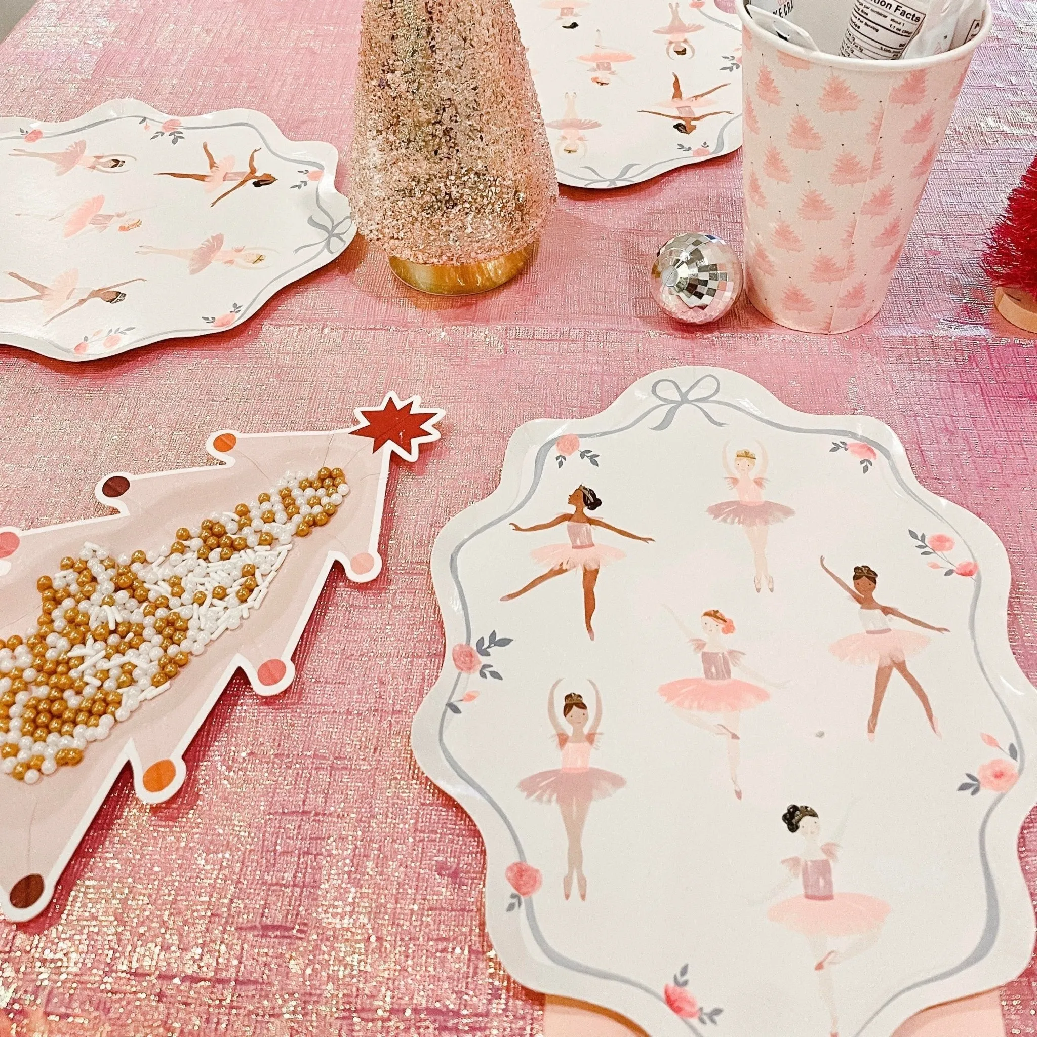 Boho Pink Christmas Tree Shaped Paper Plates (Set of 8)