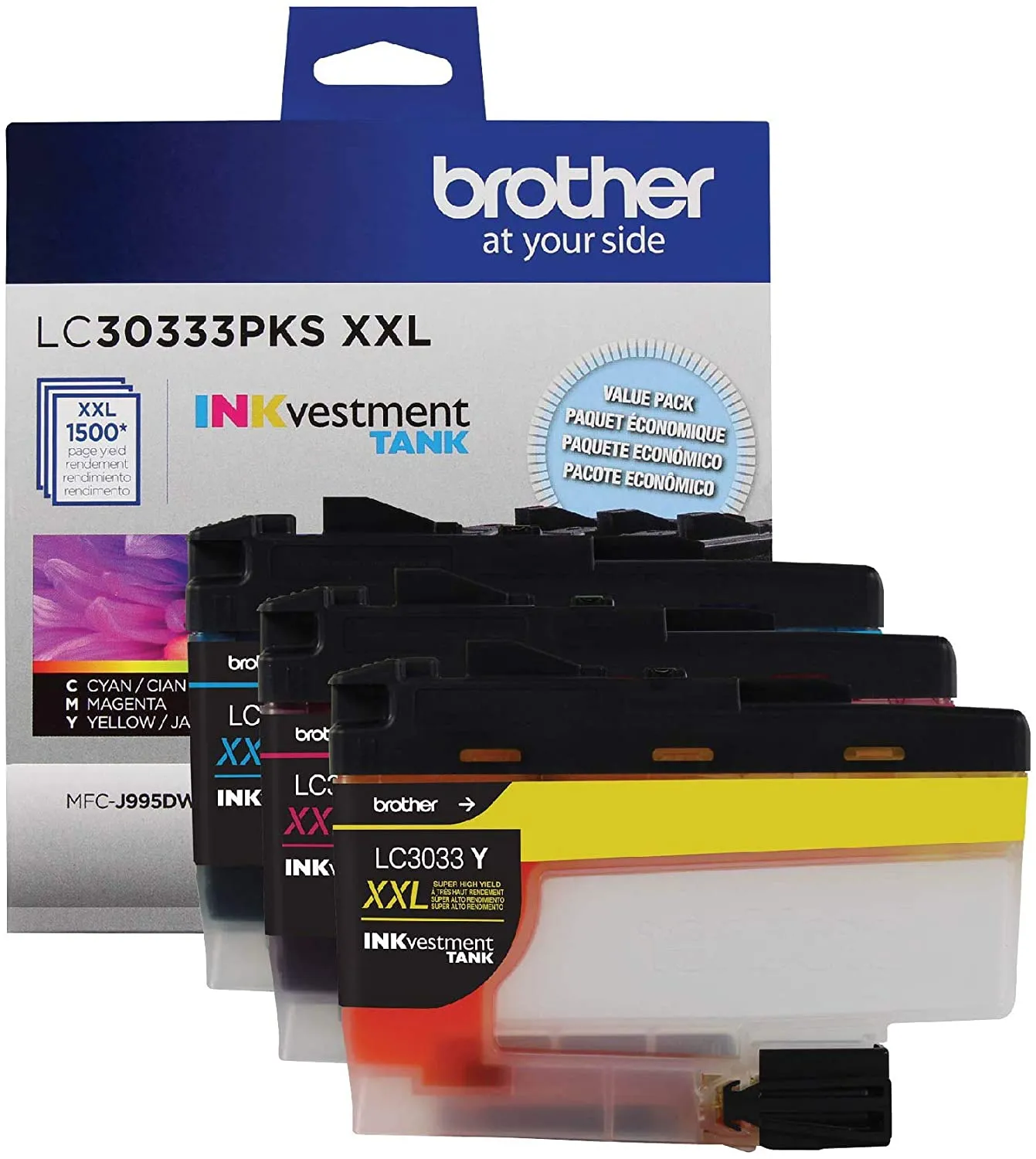 Brother Genuine INKvestment Super High-Yield 3-pack Color Tank  Ink Cartridges, C/M/Y, 1500 Pages - LC30333PKS