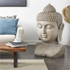 Brown Resin Buddha Large Speckled Sculpture with Textured Base - 23" X 22" X 43"