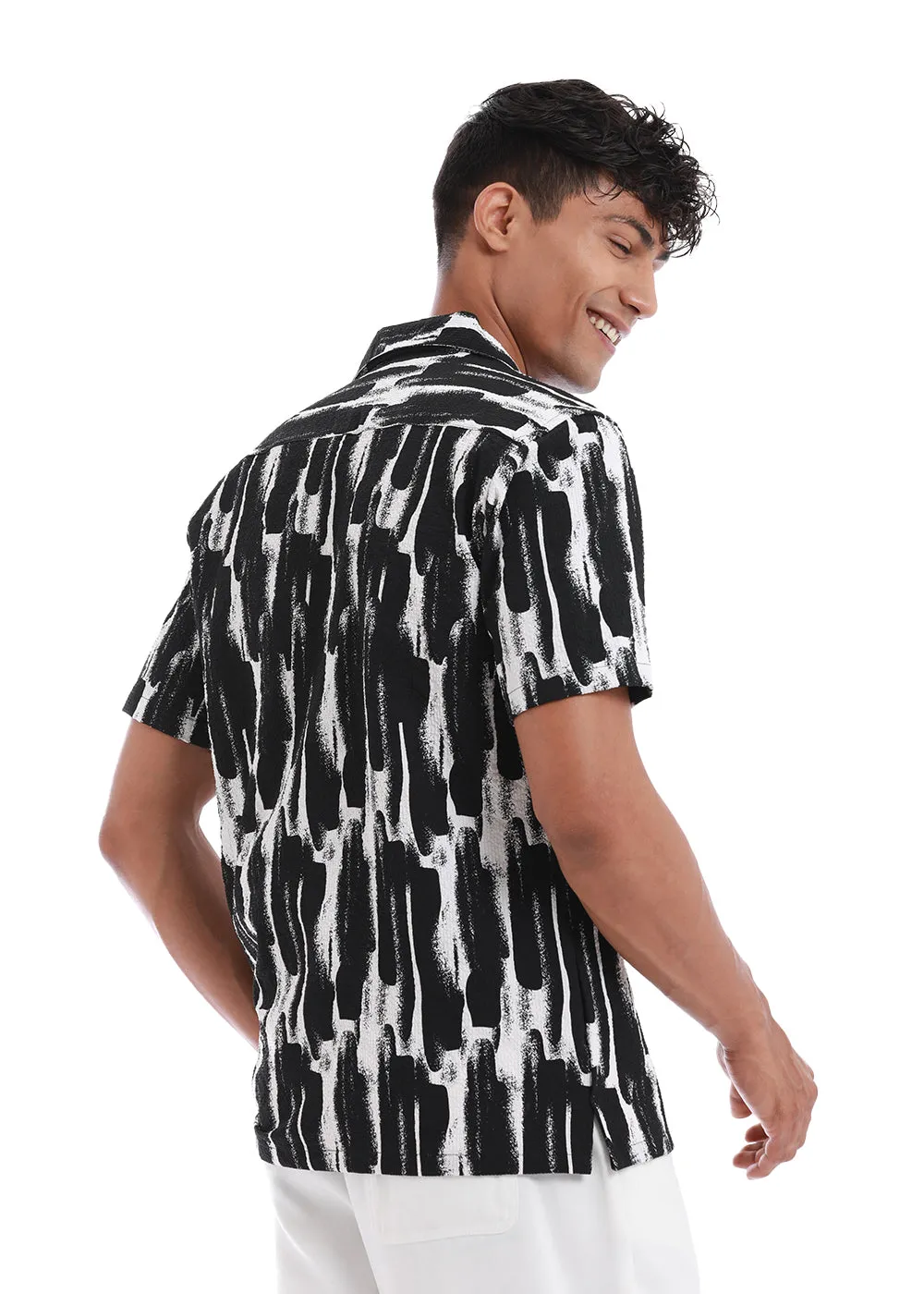 Brush Texture Black Print Popcorn Shirt