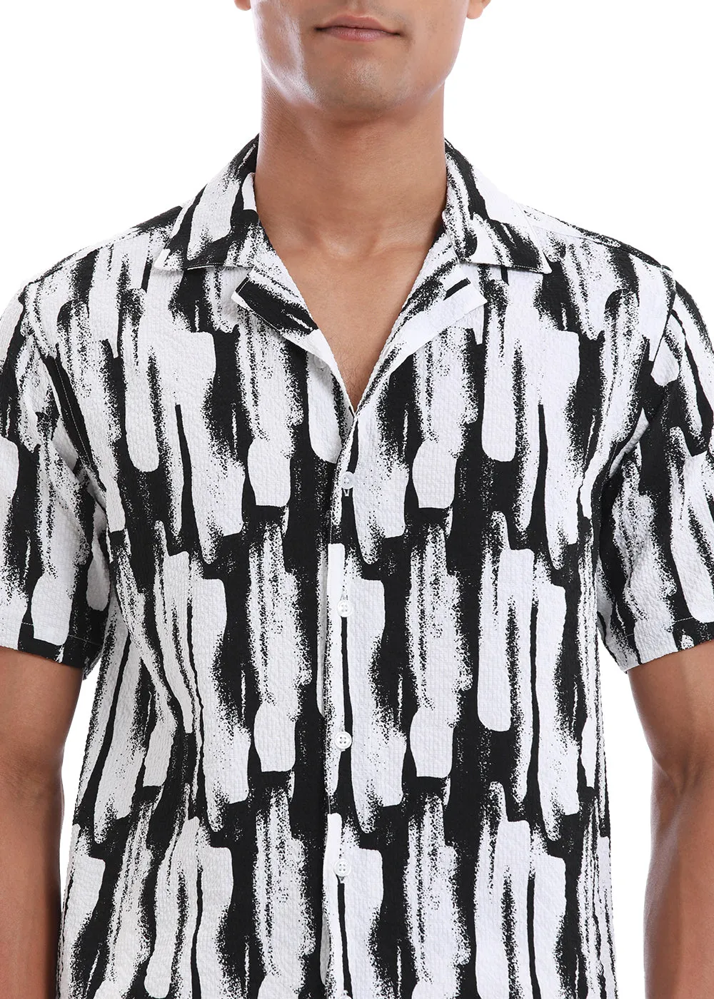 Brush Texture White Print Popcorn Shirt