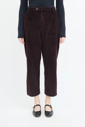 Burgundy Corduroy Cropped Pant