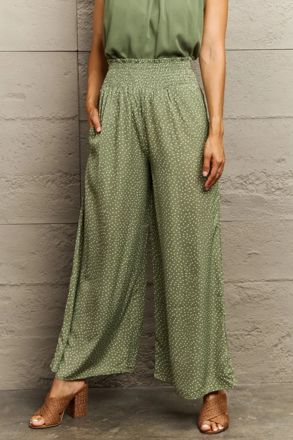 Capture Them Smocked Waist Wide Leg Printed Long Pants