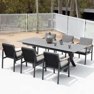 CARSON EXT & REYNE DINNING SETTING 7PCE - CHARCOAL