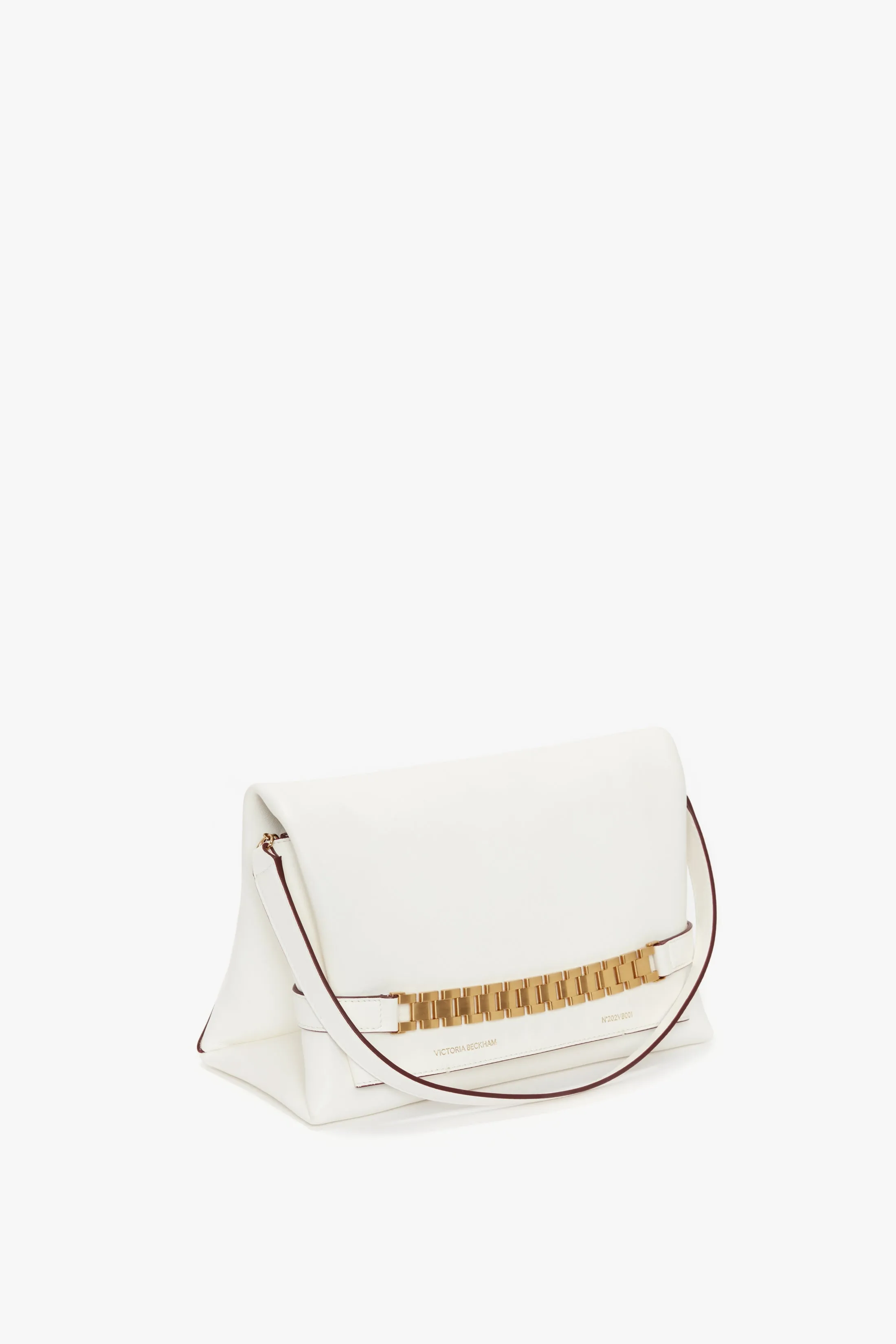 Chain Pouch Bag with Strap In White Leather