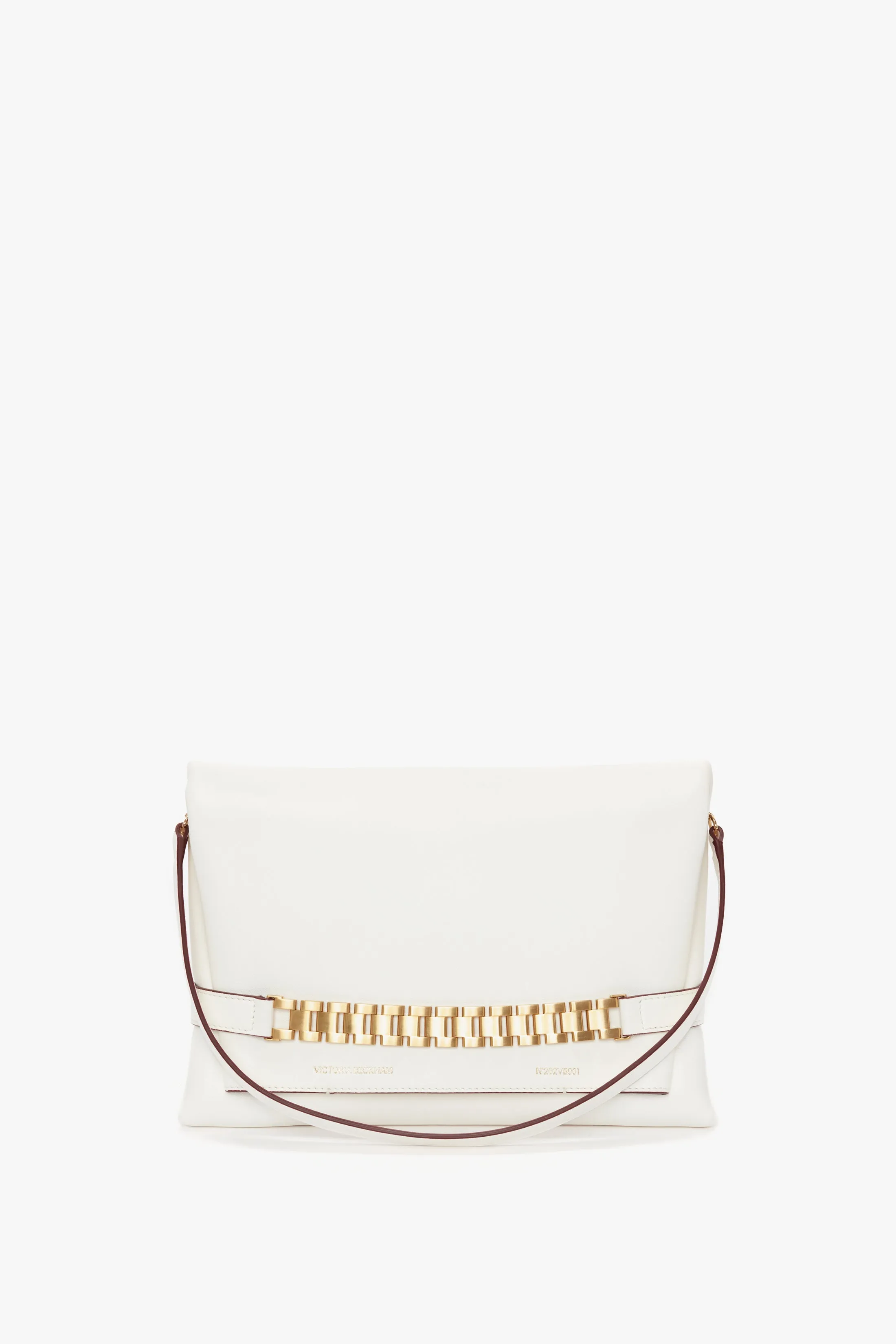 Chain Pouch Bag with Strap In White Leather