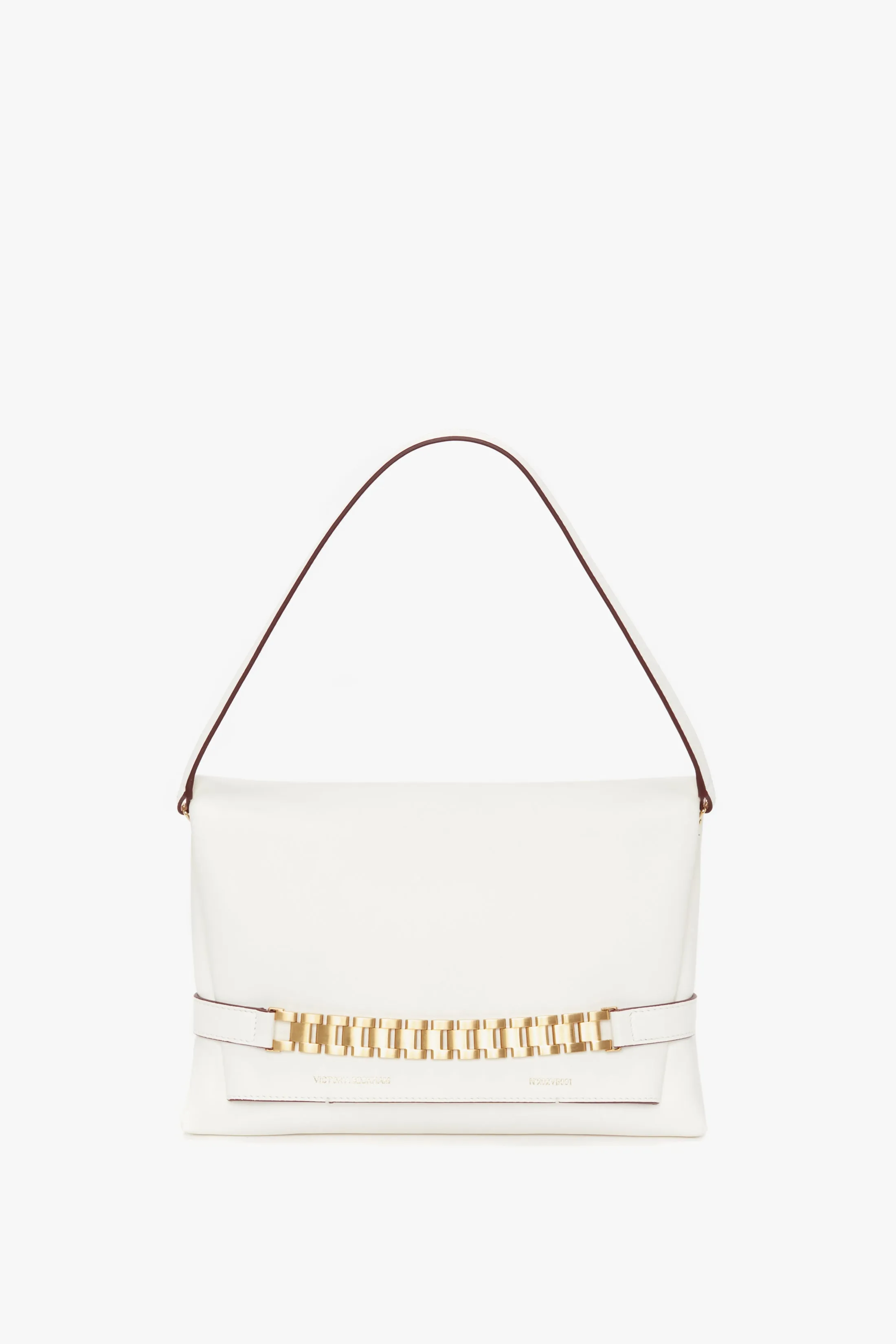 Chain Pouch Bag with Strap In White Leather