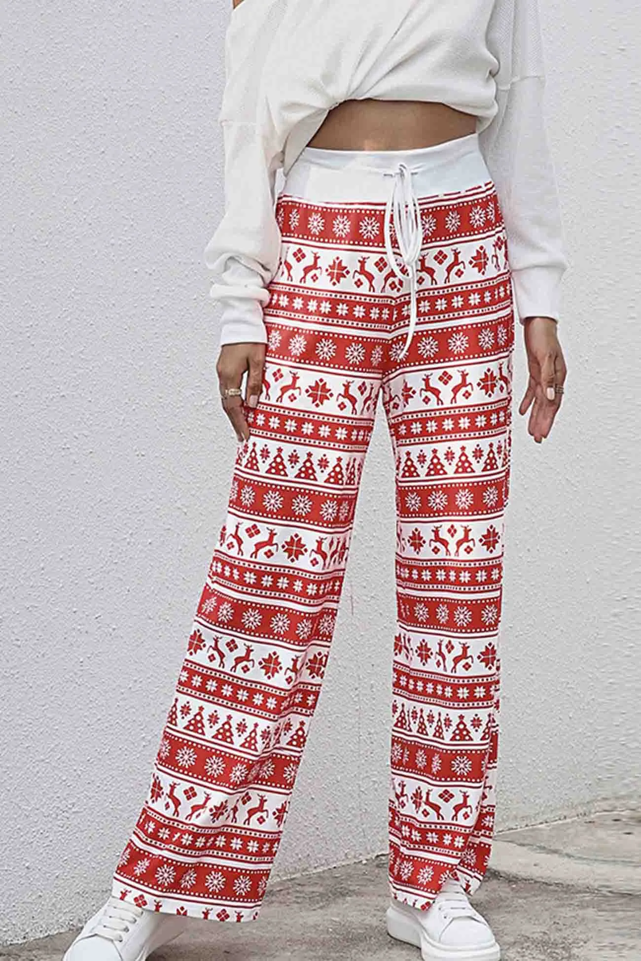 Christmas Strappy Mid-Rise Straight Pants