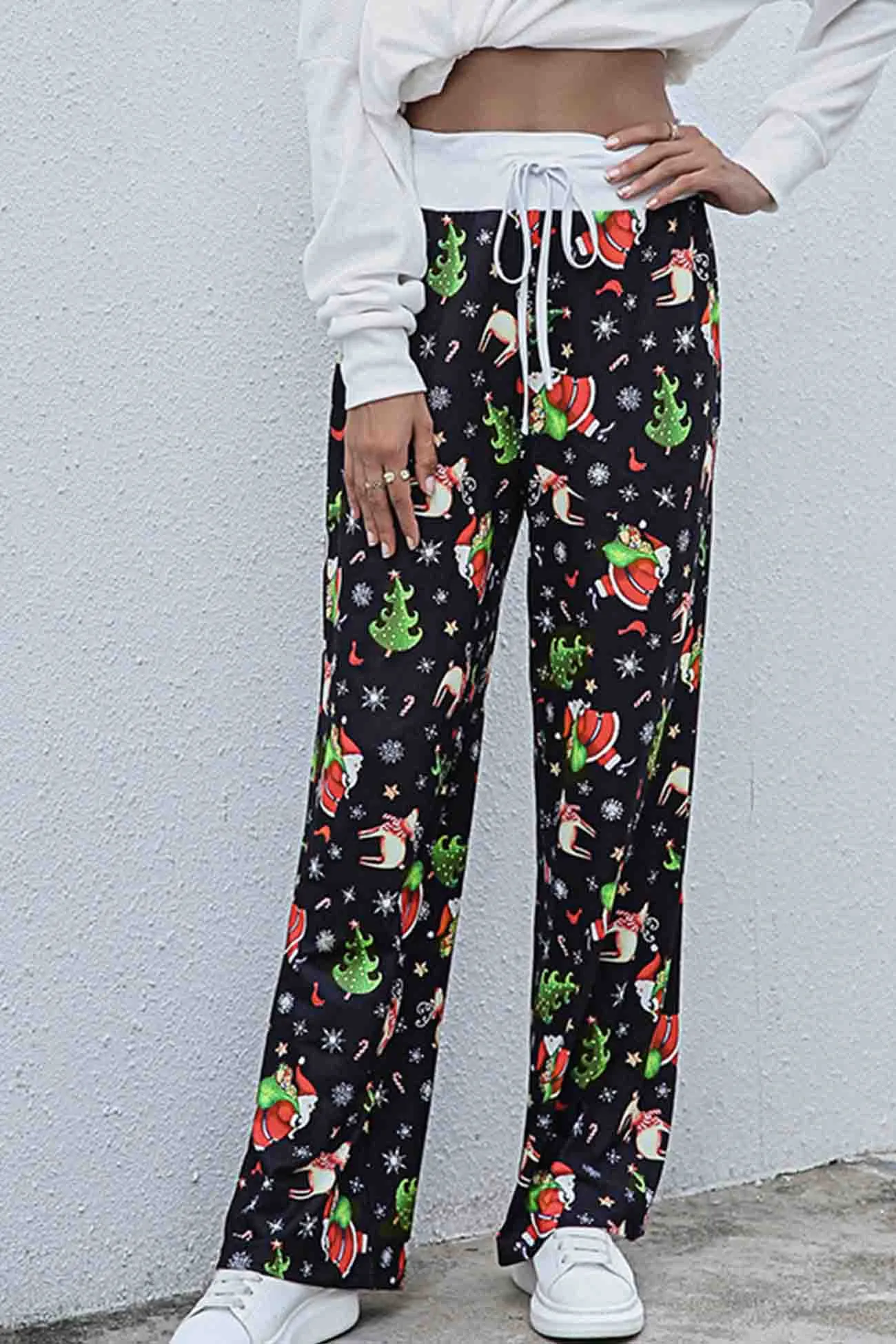 Christmas Strappy Mid-Rise Straight Pants