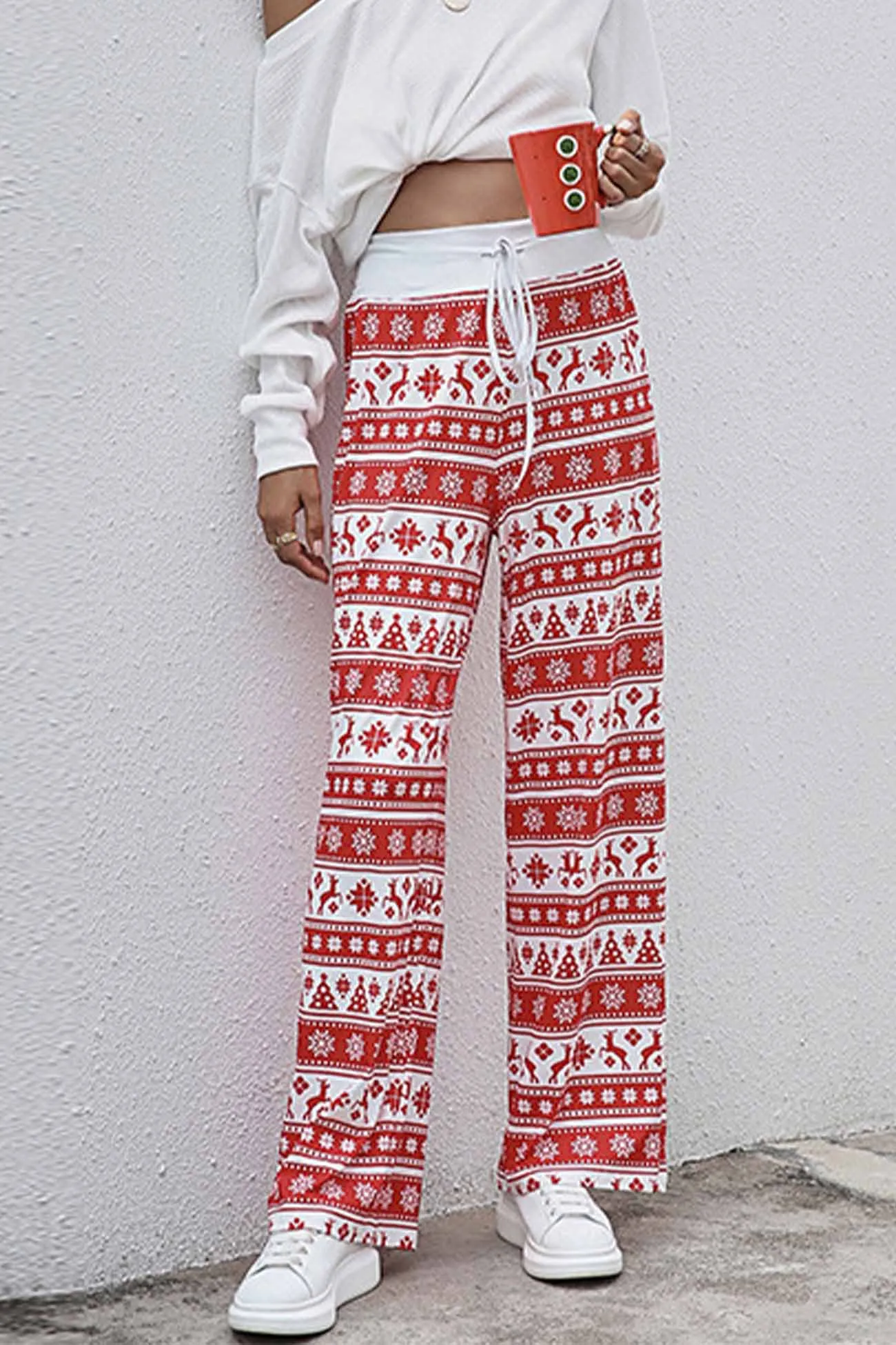 Christmas Strappy Mid-Rise Straight Pants