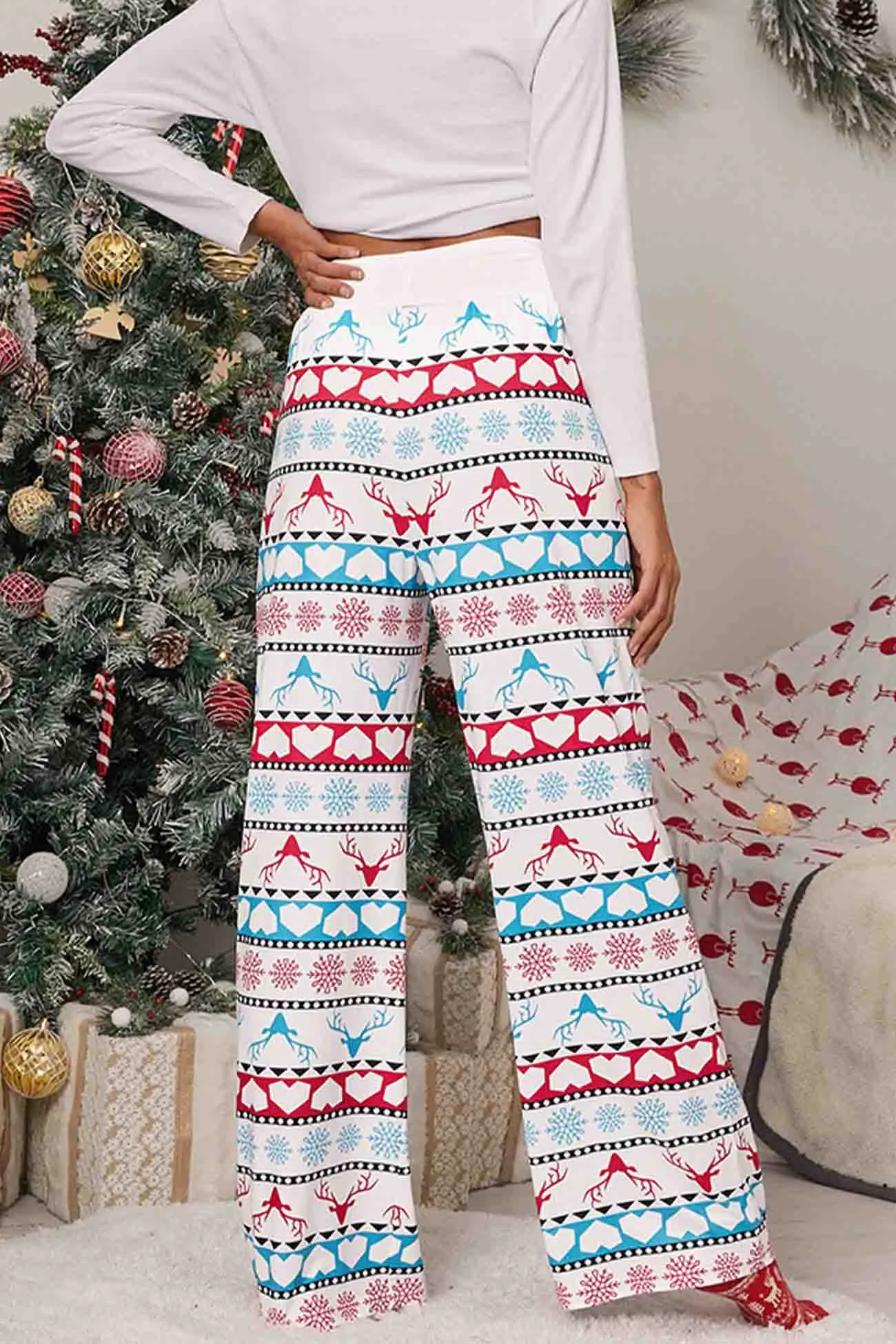 Christmas Strappy Mid-Rise Straight Pants