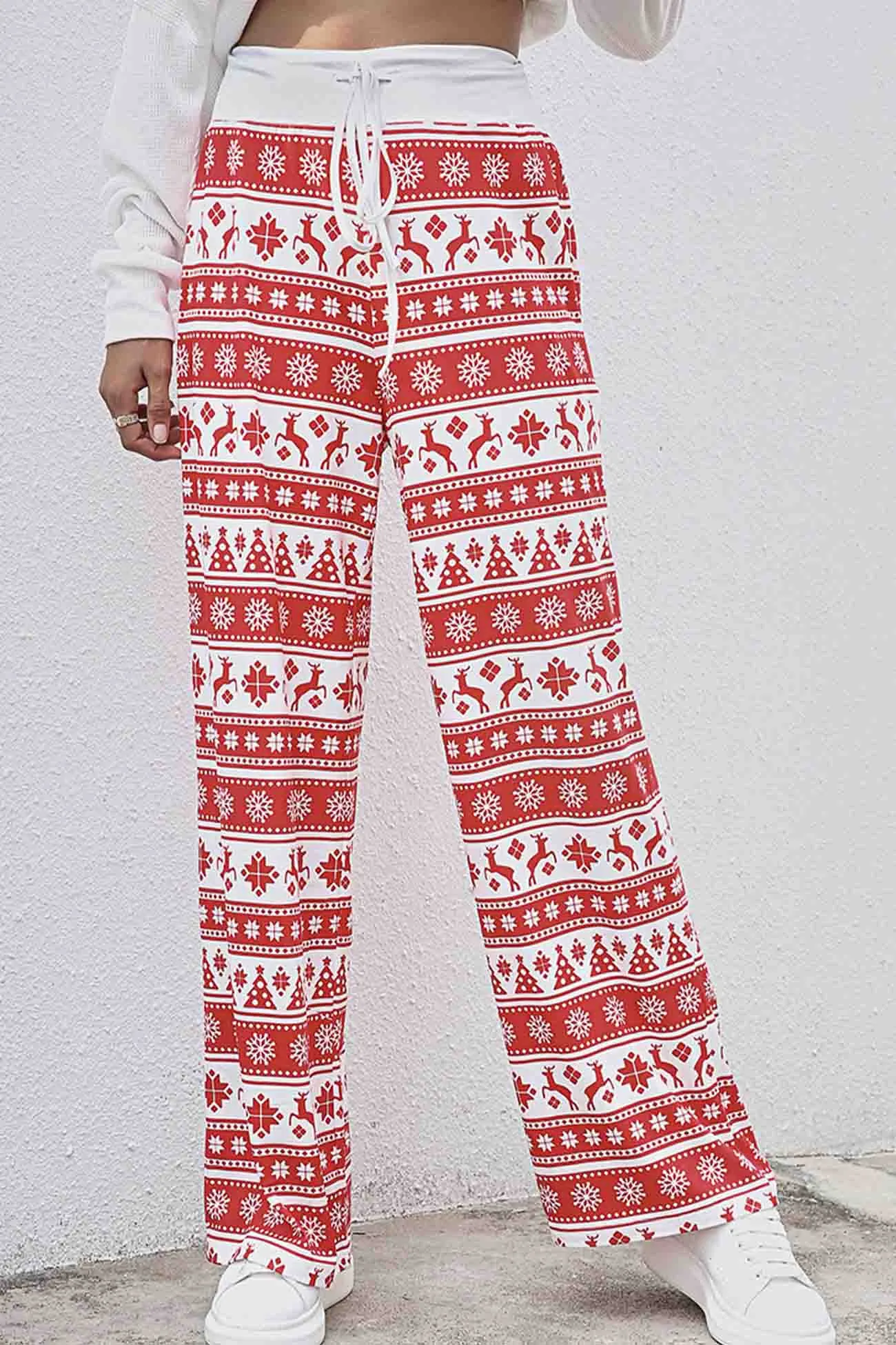 Christmas Strappy Mid-Rise Straight Pants